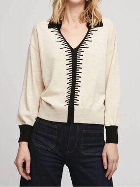 Aldo Martins Chambery Cream Black V Neck Sweater
